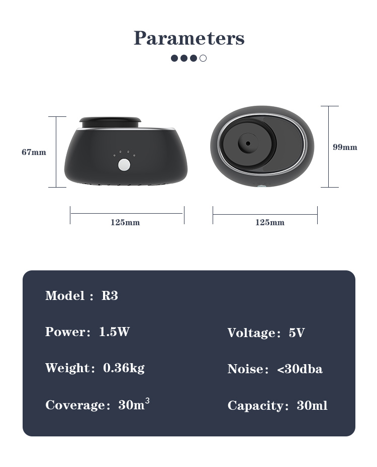 Ultrasonic Waterless USB Rechargeable Car Aroma Diffuser Machine Display