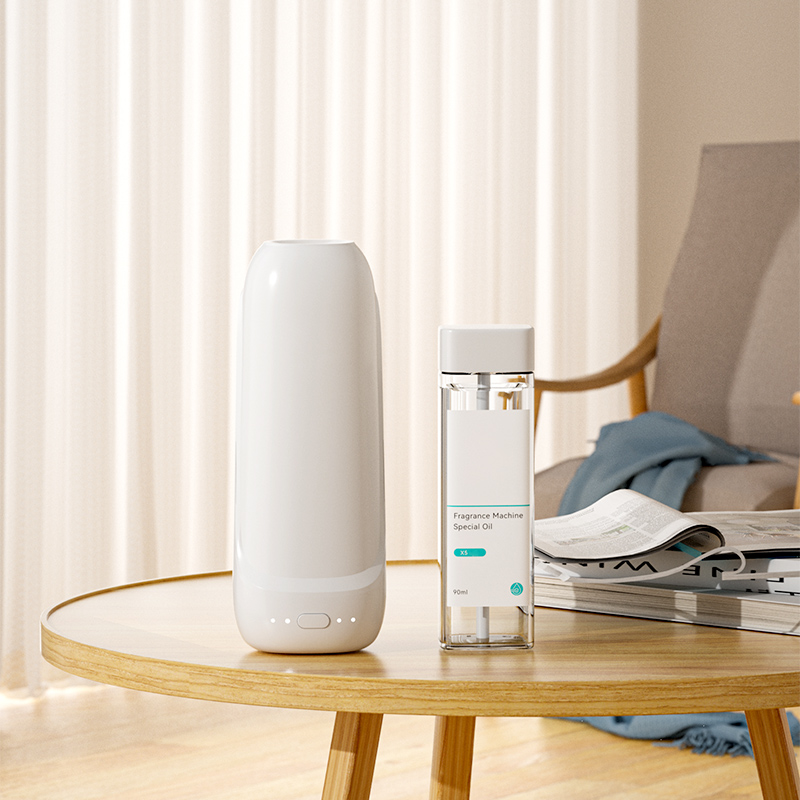 Wireless essential oil diffuser operating in a modern interior space